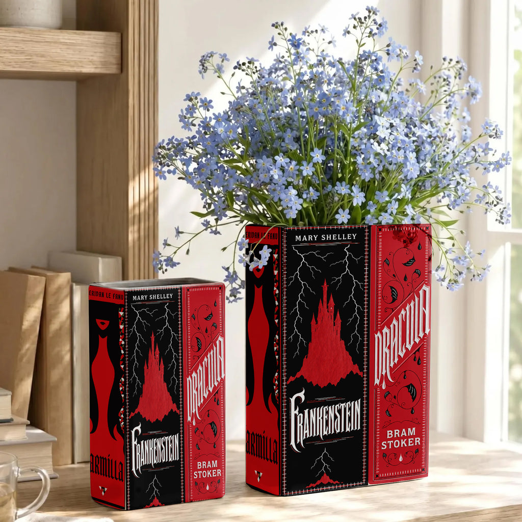 Gothic Classic Book Spines Art Ceramic Book Vase - Dark Literature Book Spines Bookish Decor - Unique Gift for Book Lovers