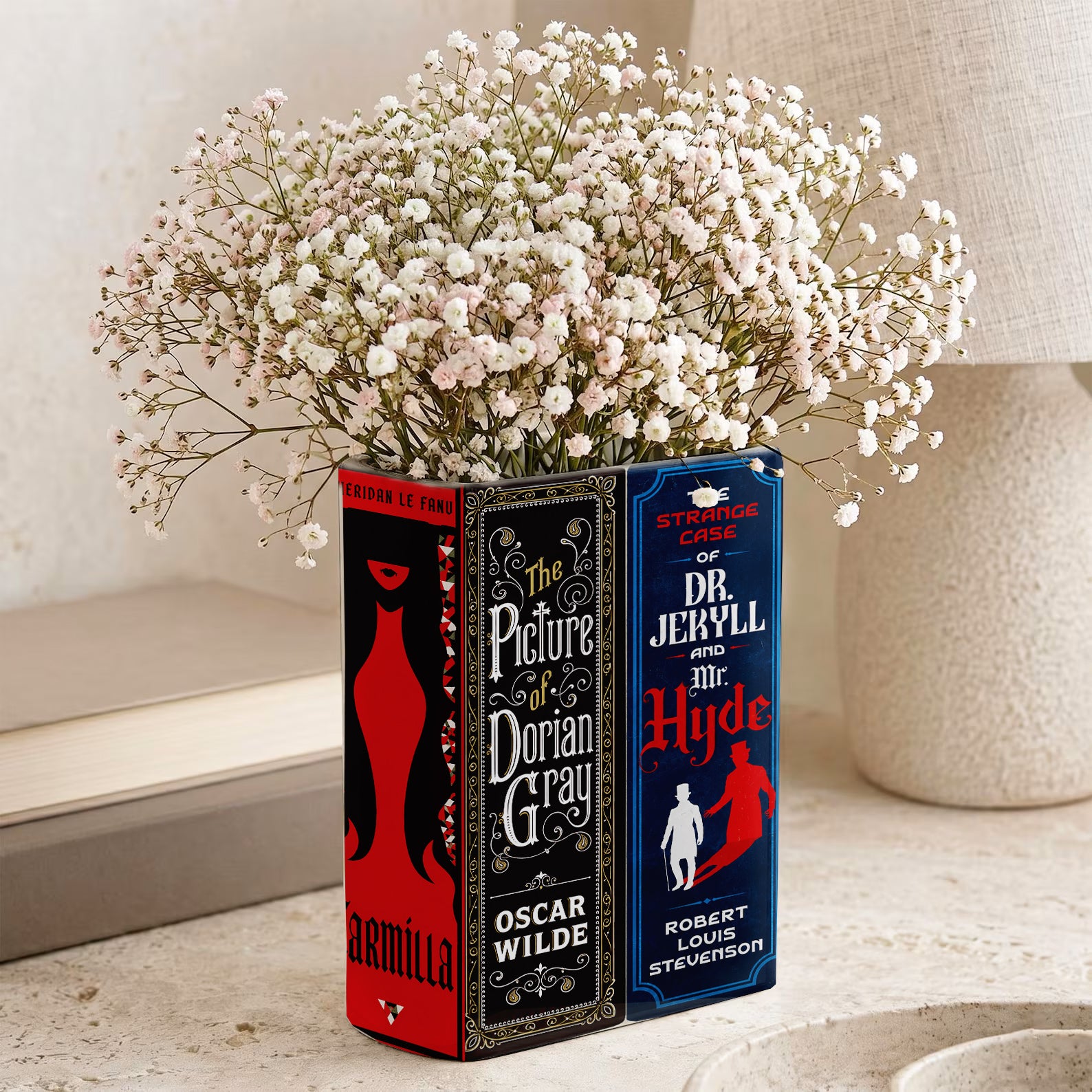 Gothic Classic Book Spines Art Ceramic Book Vase - Dark Literature Book Spines Bookish Decor - Unique Gift for Book Lovers