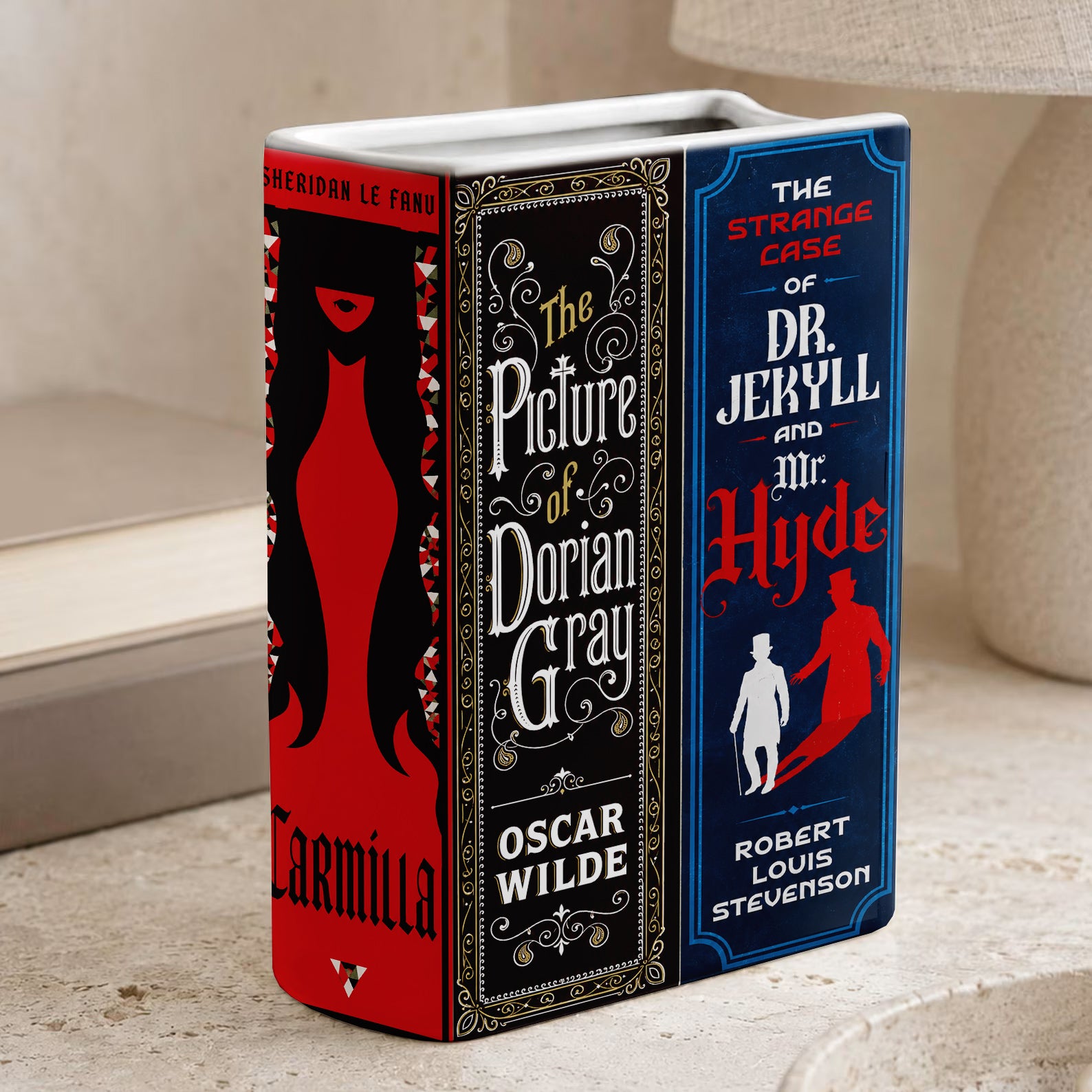 Gothic Classic Book Spines Art Ceramic Book Vase - Dark Literature Book Spines Bookish Decor - Unique Gift for Book Lovers