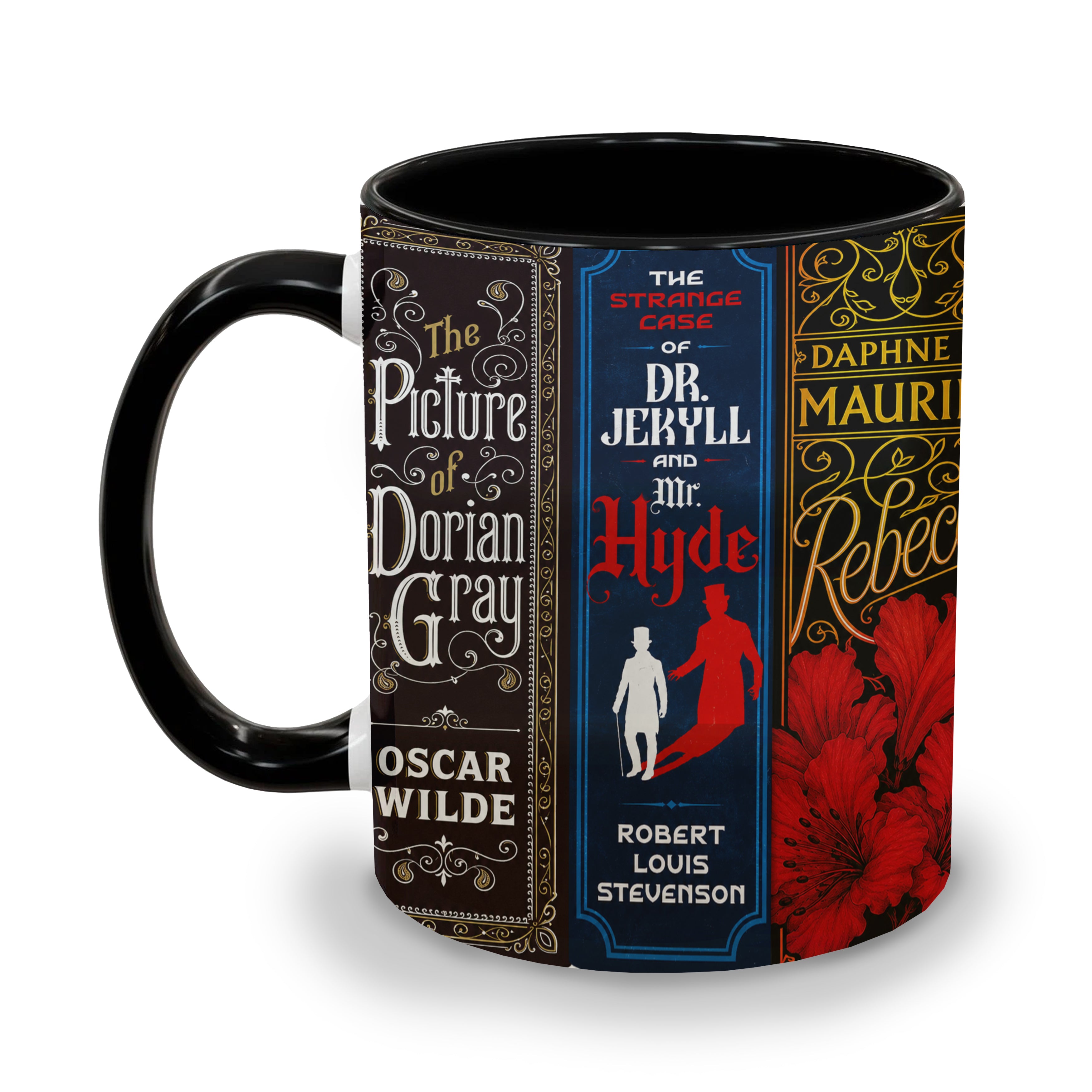 Gothic Classic Book Spines Accent Two-tone Mug - Bookish Two-tone Mug Gift - Unique Gift for Book Lovers