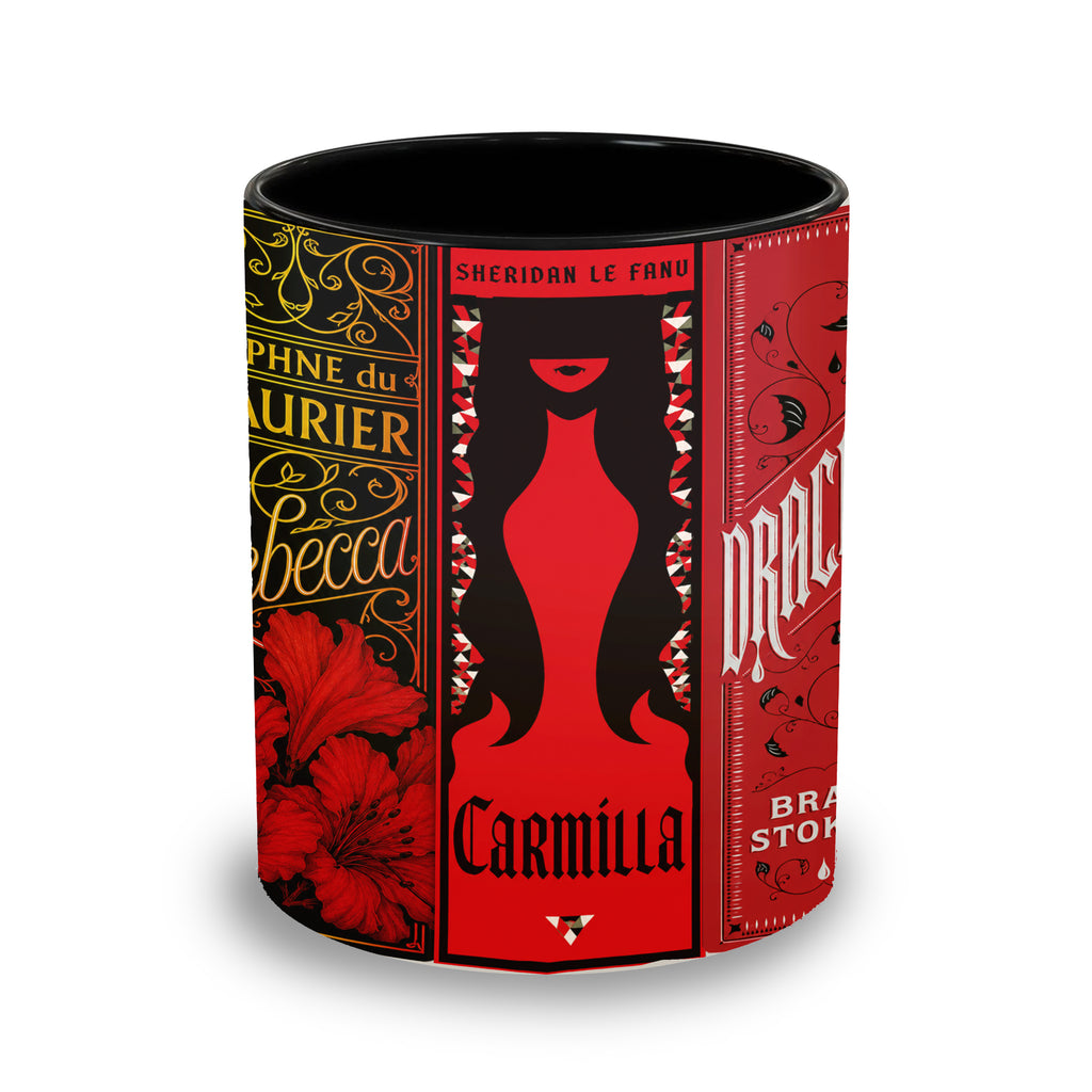 Gothic Classic Book Spines Accent Two-tone Mug - Bookish Two-tone Mug Gift - Unique Gift for Book Lovers