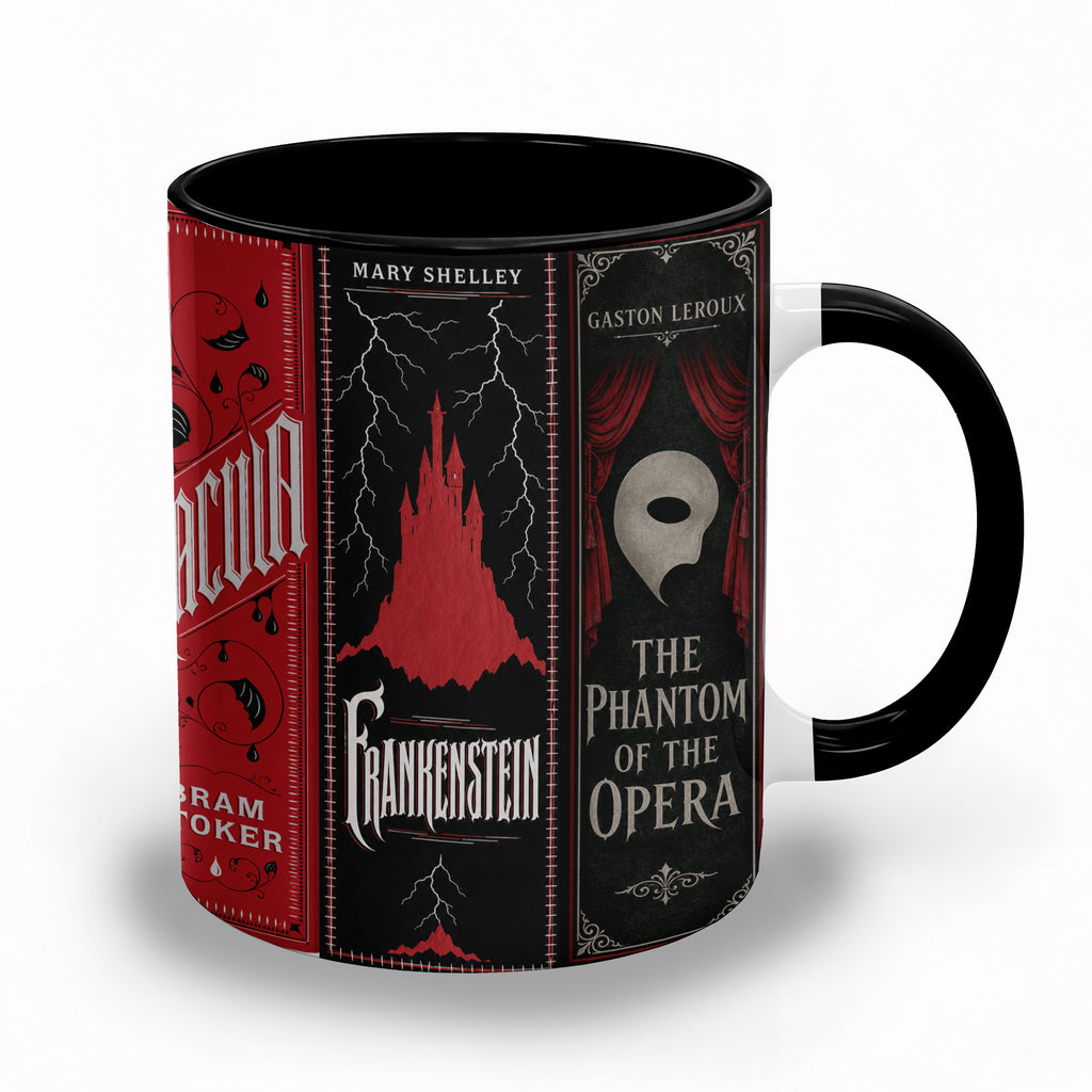 Gothic Classic Book Spines Accent Two-tone Mug - Bookish Two-tone Mug Gift - Unique Gift for Book Lovers