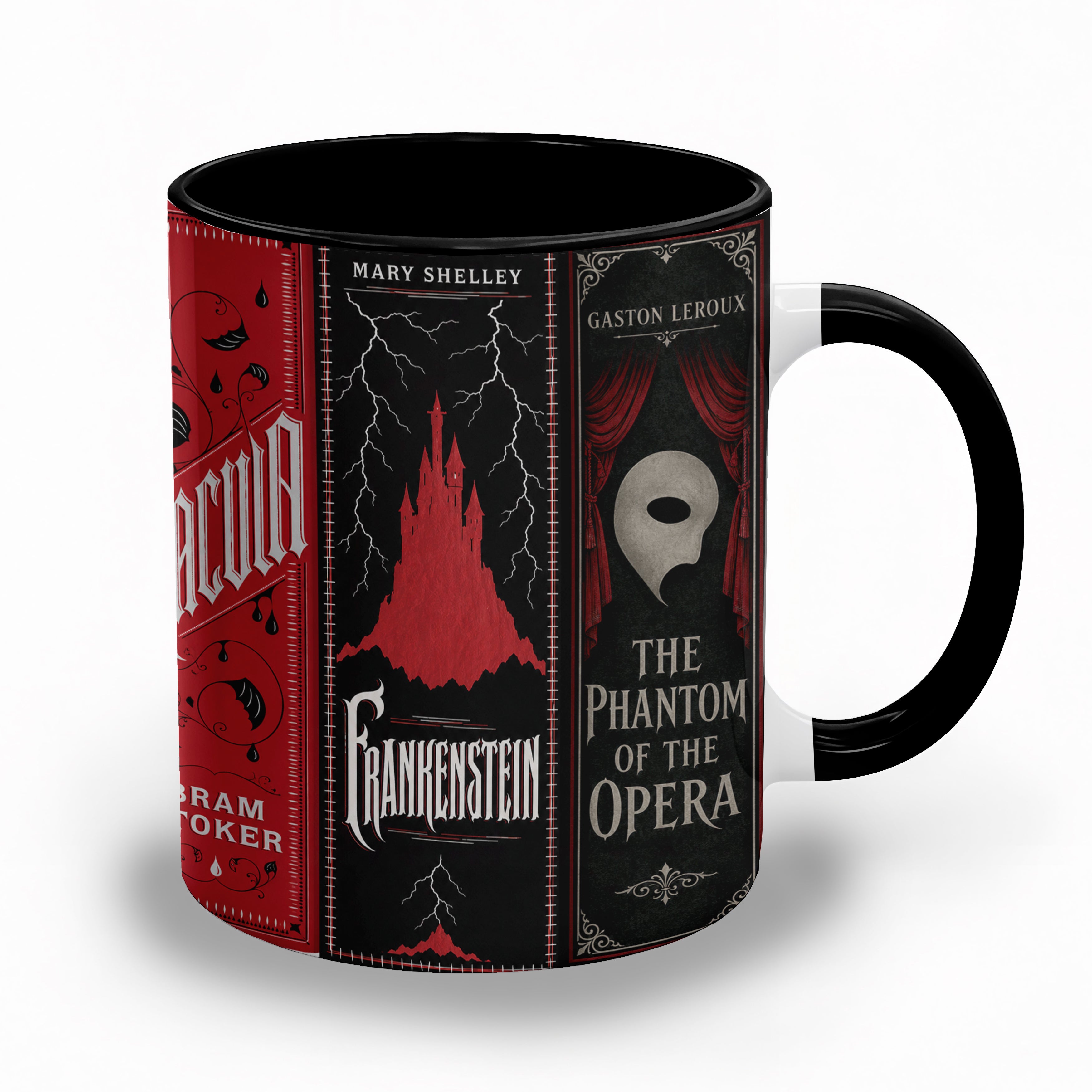 Gothic Classic Book Spines Accent Two-tone Mug - Bookish Two-tone Mug Gift - Unique Gift for Book Lovers