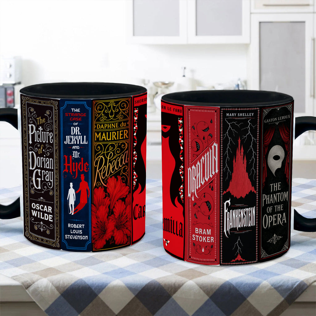 Gothic Classic Book Spines Accent Two-tone Mug - Bookish Two-tone Mug Gift - Unique Gift for Book Lovers