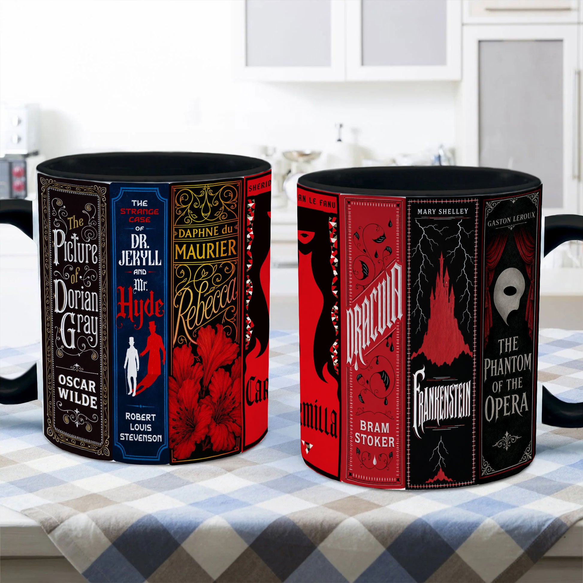 Gothic Classic Book Spines Accent Two-tone Mug - Bookish Two-tone Mug Gift - Unique Gift for Book Lovers