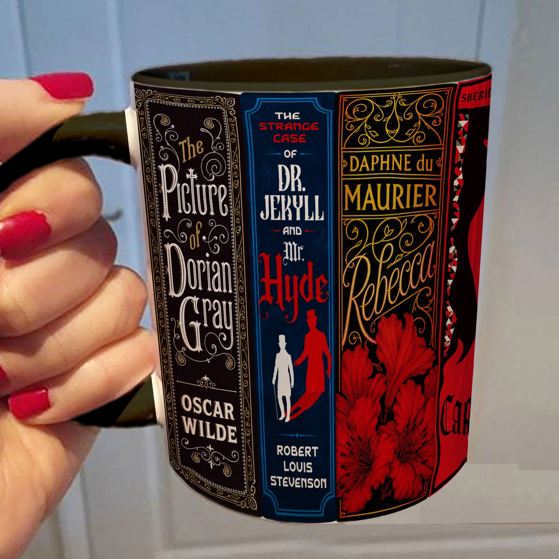 Gothic Classic Book Spines Accent Two-tone Mug - Bookish Two-tone Mug Gift - Unique Gift for Book Lovers