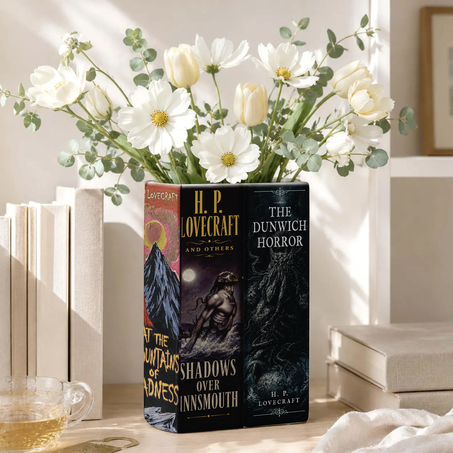 H. P. Lovecraft Classic Book Spines Art Ceramic Book Vase - Horror Book Spines Bookish Decor - Unique Gift for Book Lovers