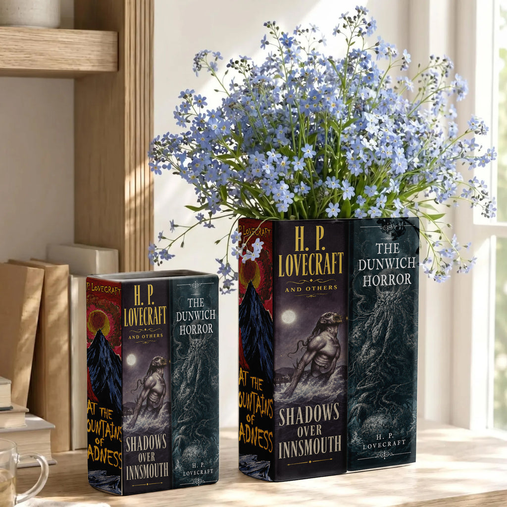 H. P. Lovecraft Classic Book Spines Art Ceramic Book Vase - Horror Book Spines Bookish Decor - Unique Gift for Book Lovers
