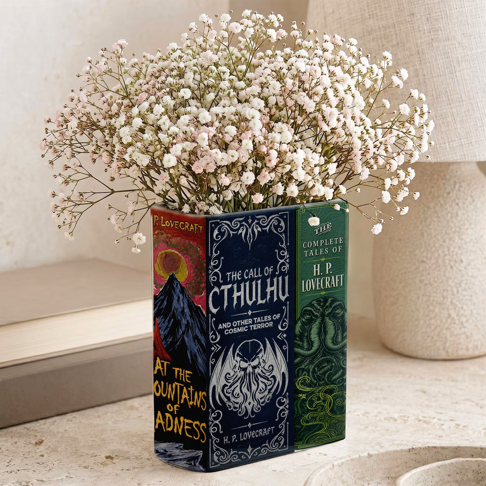H. P. Lovecraft Classic Book Spines Art Ceramic Book Vase - Horror Book Spines Bookish Decor - Unique Gift for Book Lovers