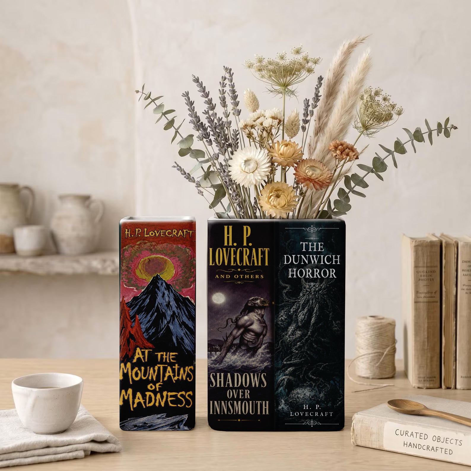 H. P. Lovecraft Classic Book Spines Art Ceramic Book Vase - Horror Book Spines Bookish Decor - Unique Gift for Book Lovers