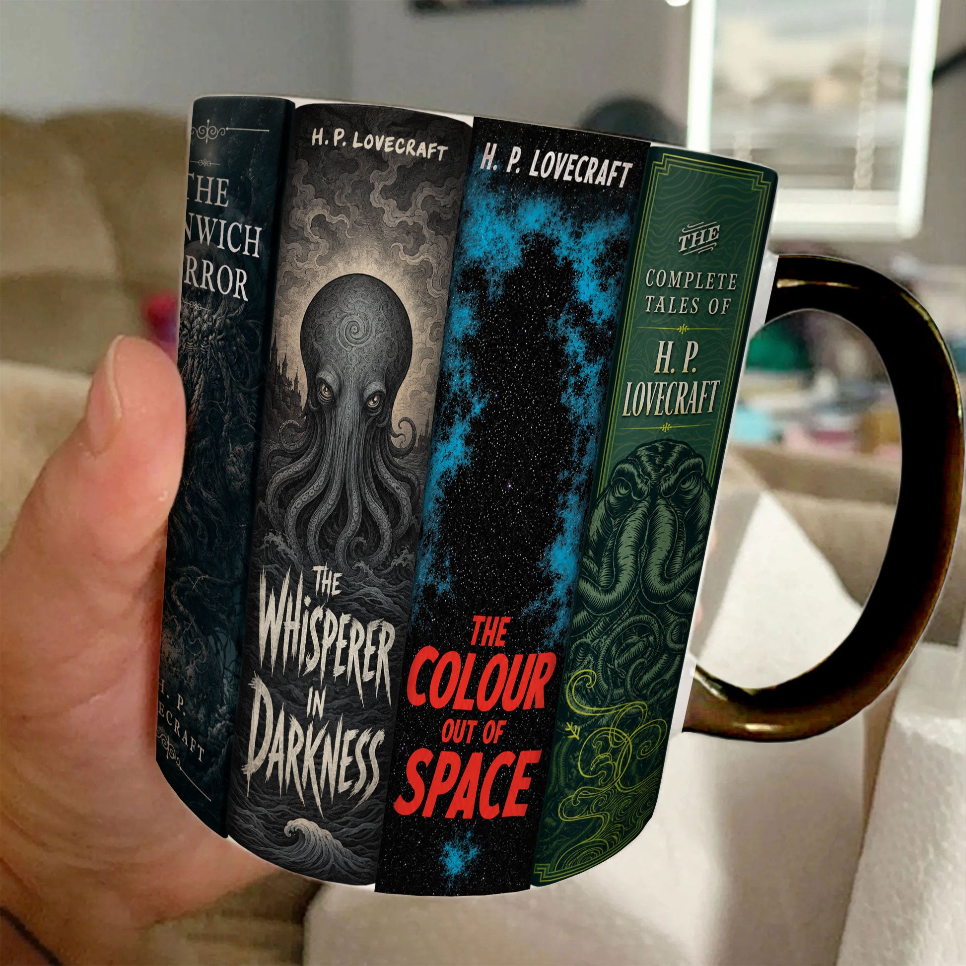 H.P. Lovecraft Classic Book Spines Accent Two-tone Mug - Bookish Two-tone Mug Gift - Unique Gift for Book Lovers