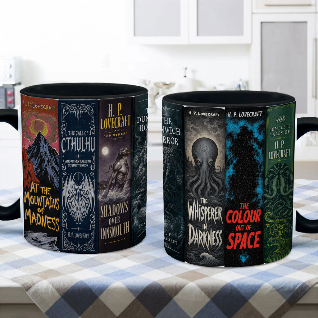 H.P. Lovecraft Classic Book Spines Accent Two-tone Mug - Bookish Two-tone Mug Gift - Unique Gift for Book Lovers