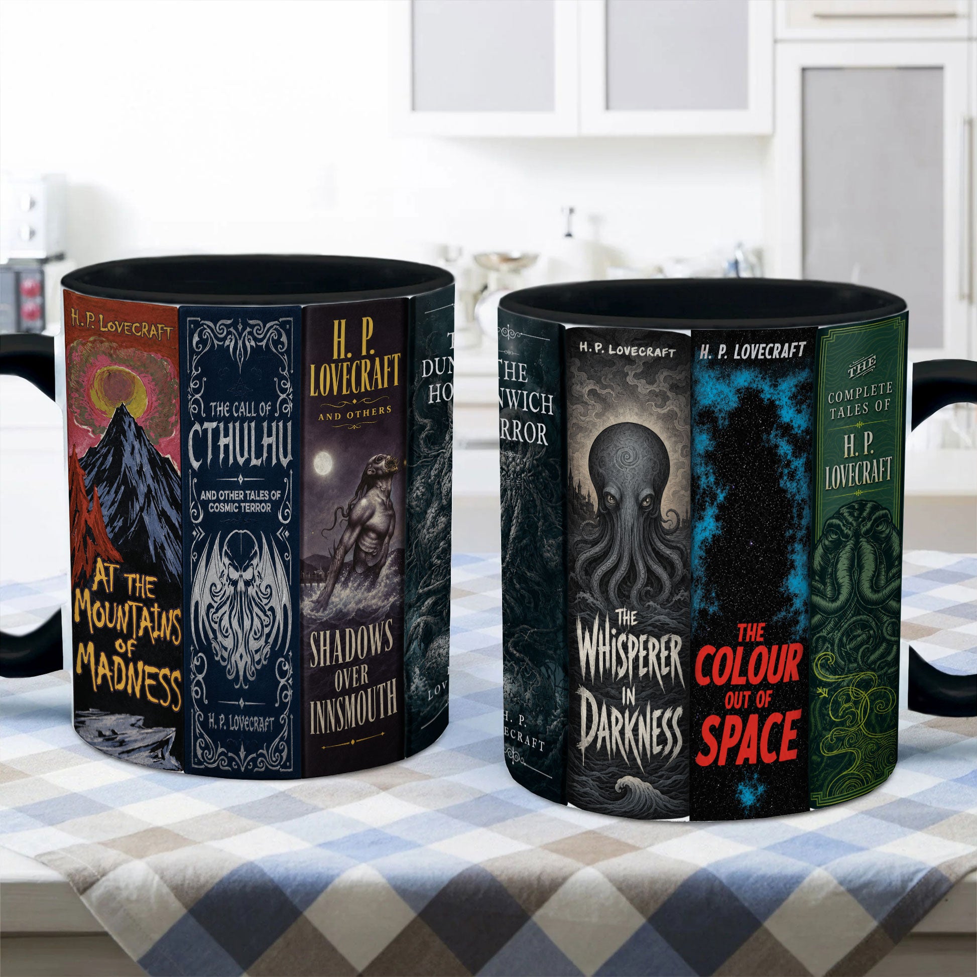 H.P. Lovecraft Classic Book Spines Accent Two-tone Mug - Bookish Two-tone Mug Gift - Unique Gift for Book Lovers