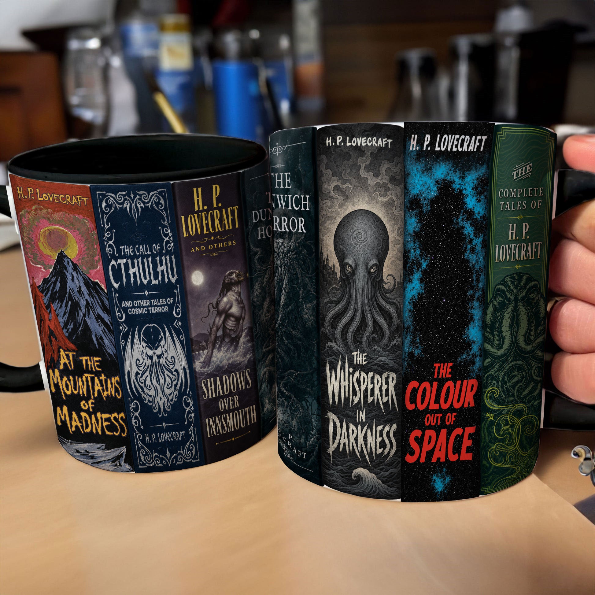 H.P. Lovecraft Classic Book Spines Accent Two-tone Mug - Bookish Two-tone Mug Gift - Unique Gift for Book Lovers