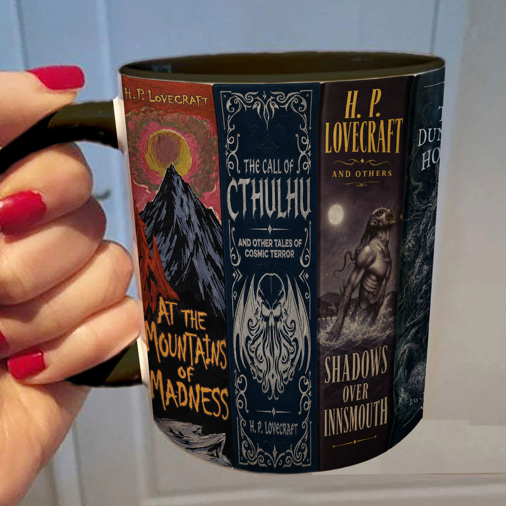 H.P. Lovecraft Classic Book Spines Accent Two-tone Mug - Bookish Two-tone Mug Gift - Unique Gift for Book Lovers