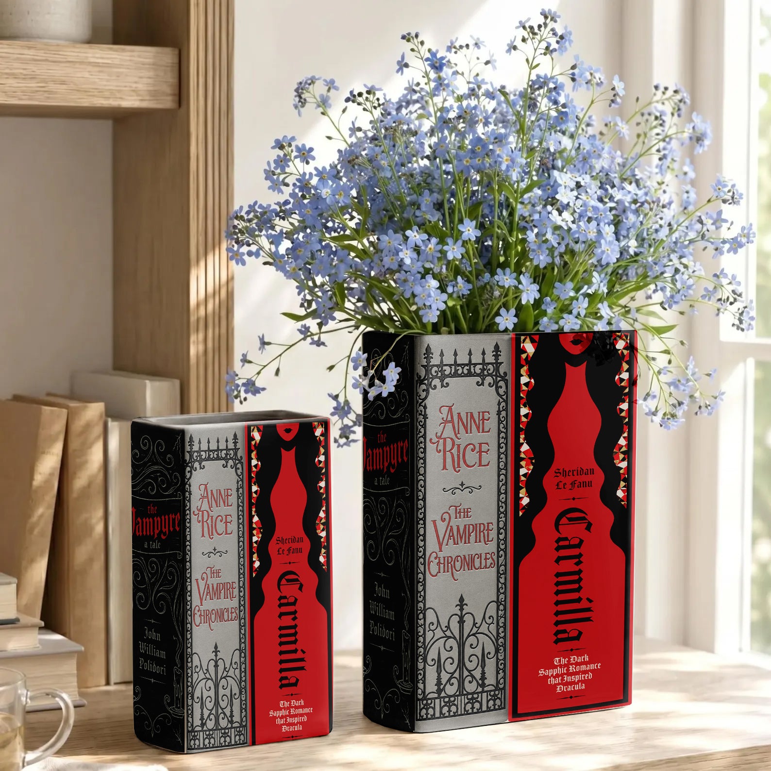 Vampire Classic Book Spines Art Ceramic Book Vase - Horror Book Spines Bookish Decor - Unique Gift for Book Lovers