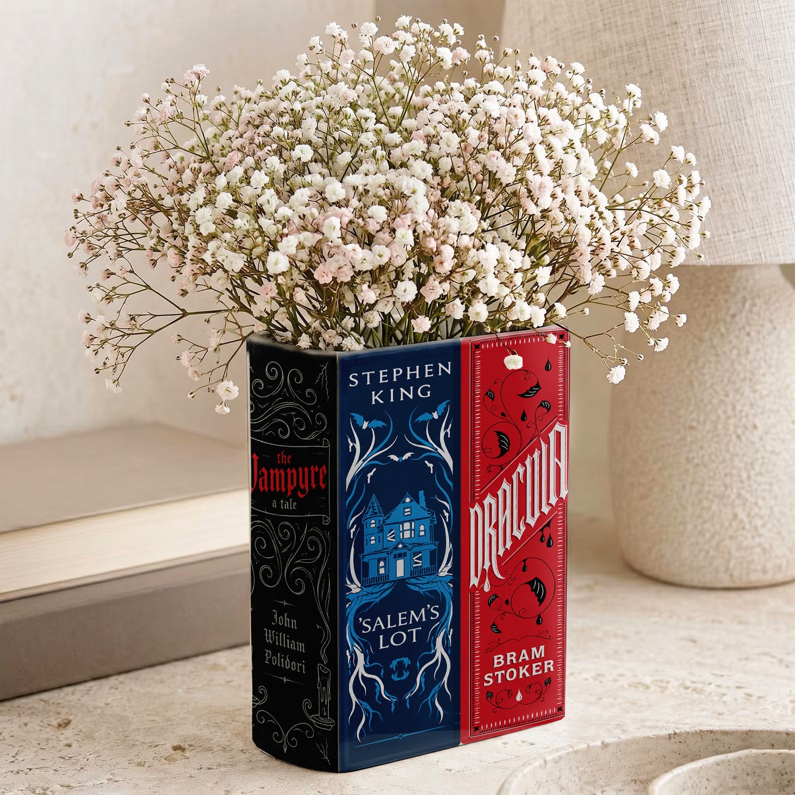 Vampire Classic Book Spines Art Ceramic Book Vase - Horror Book Spines Bookish Decor - Unique Gift for Book Lovers