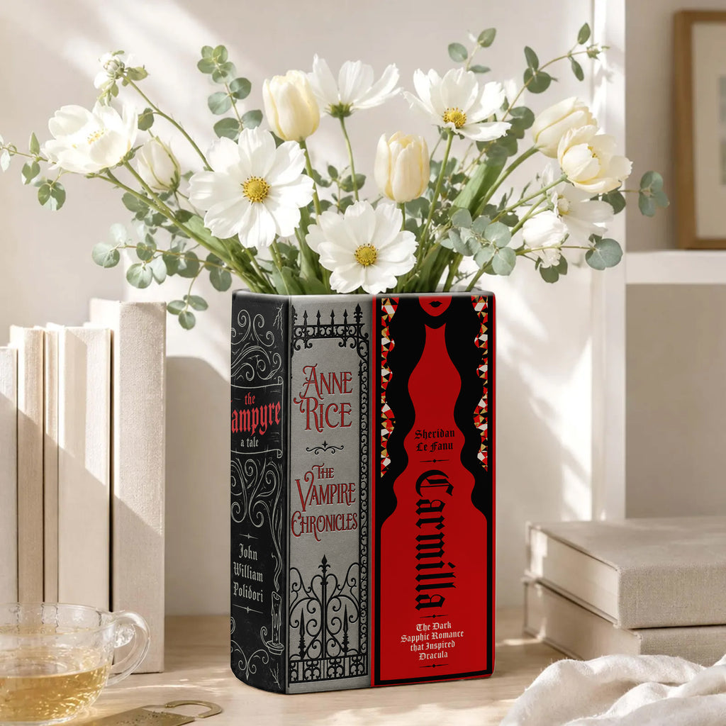 Vampire Classic Book Spines Art Ceramic Book Vase - Horror Book Spines Bookish Decor - Unique Gift for Book Lovers