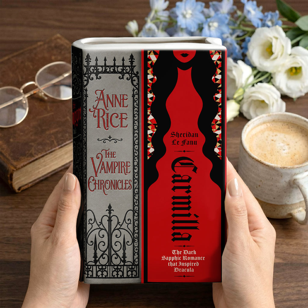 Vampire Classic Book Spines Art Ceramic Book Vase - Horror Book Spines Bookish Decor - Unique Gift for Book Lovers