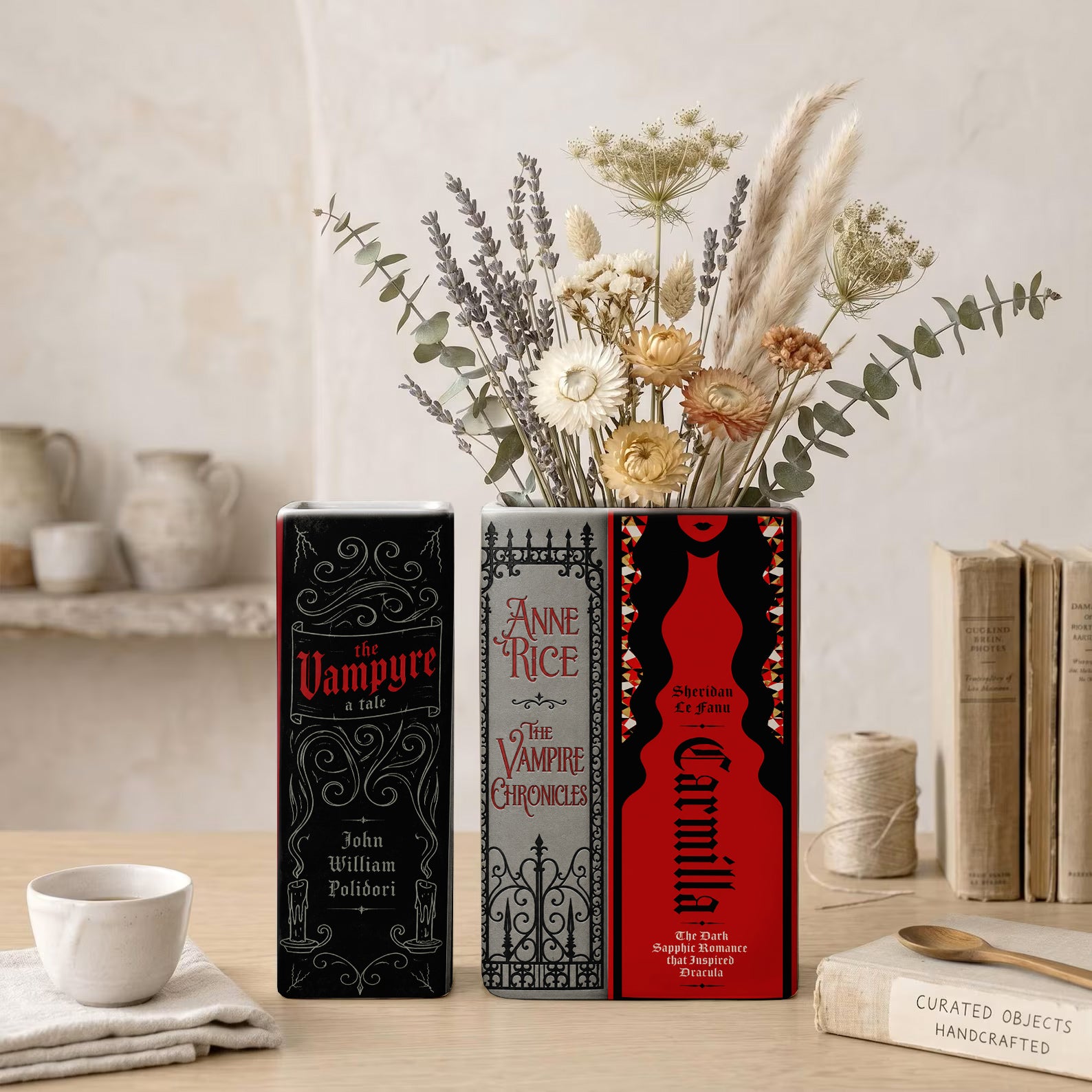 Vampire Classic Book Spines Art Ceramic Book Vase - Horror Book Spines Bookish Decor - Unique Gift for Book Lovers