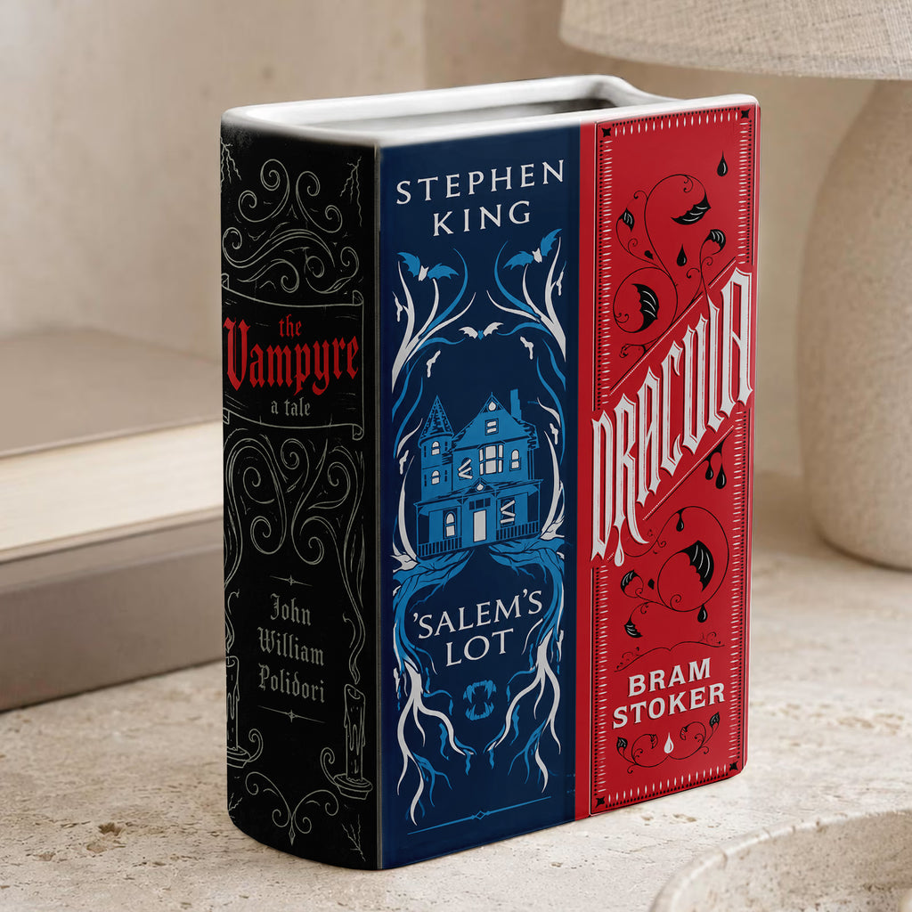 Vampire Classic Book Spines Art Ceramic Book Vase - Horror Book Spines Bookish Decor - Unique Gift for Book Lovers