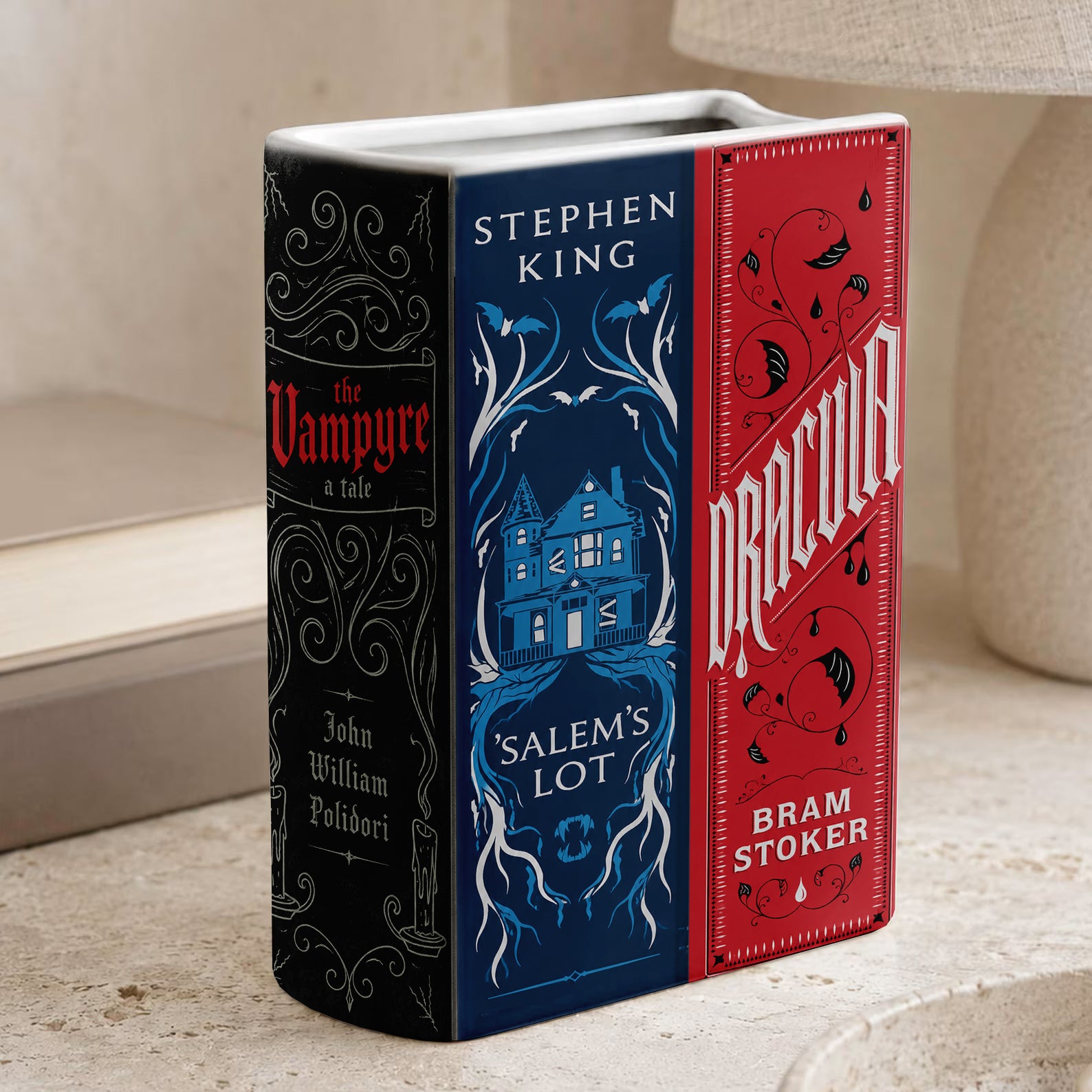 Vampire Classic Book Spines Art Ceramic Book Vase - Horror Book Spines Bookish Decor - Unique Gift for Book Lovers