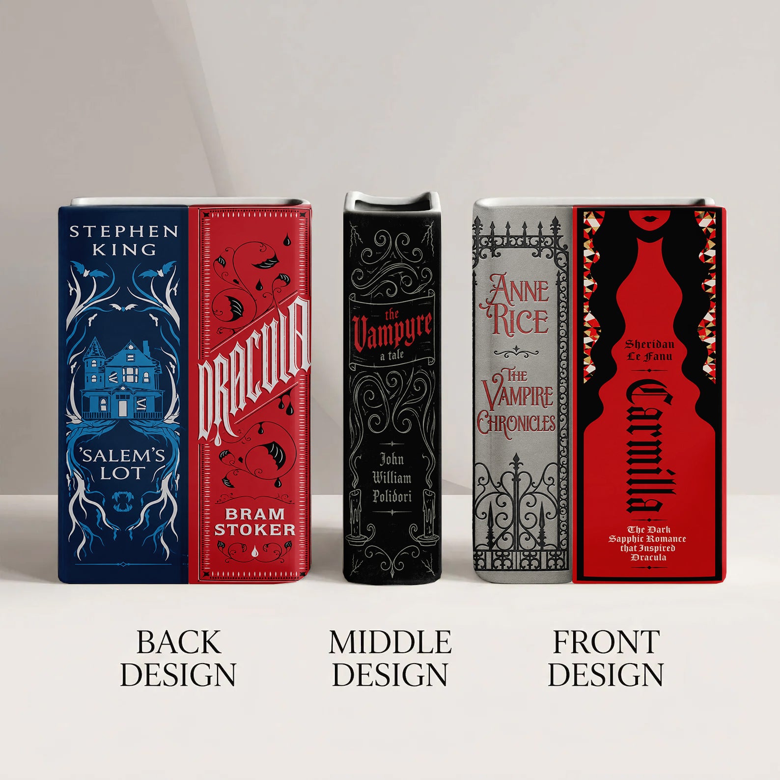 Vampire Classic Book Spines Art Ceramic Book Vase - Horror Book Spines Bookish Decor - Unique Gift for Book Lovers