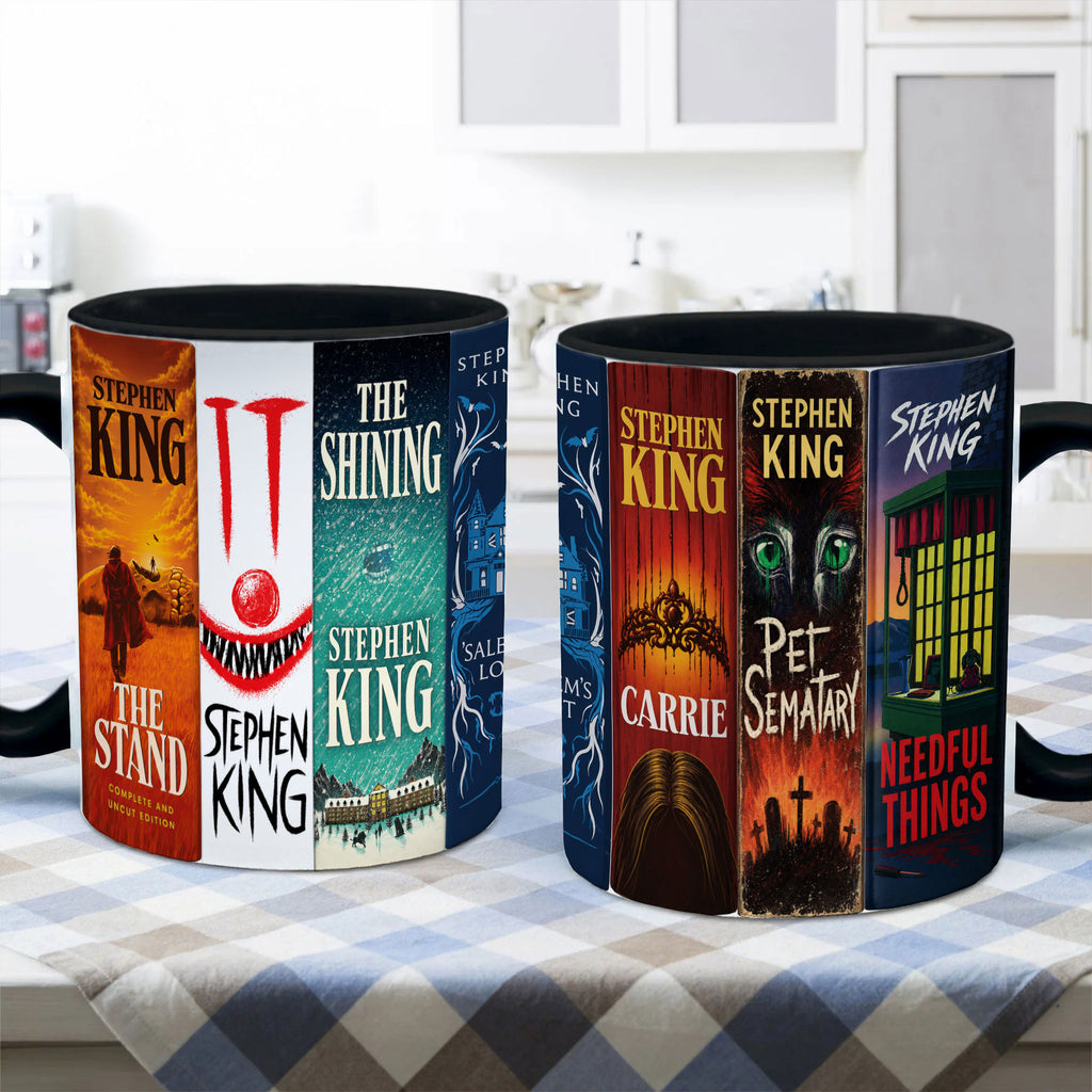 Stephen King Horror Book Spines Accent Two-tone Mug - Bookish Two-tone Mug Gift - Unique Gift for Book Lovers