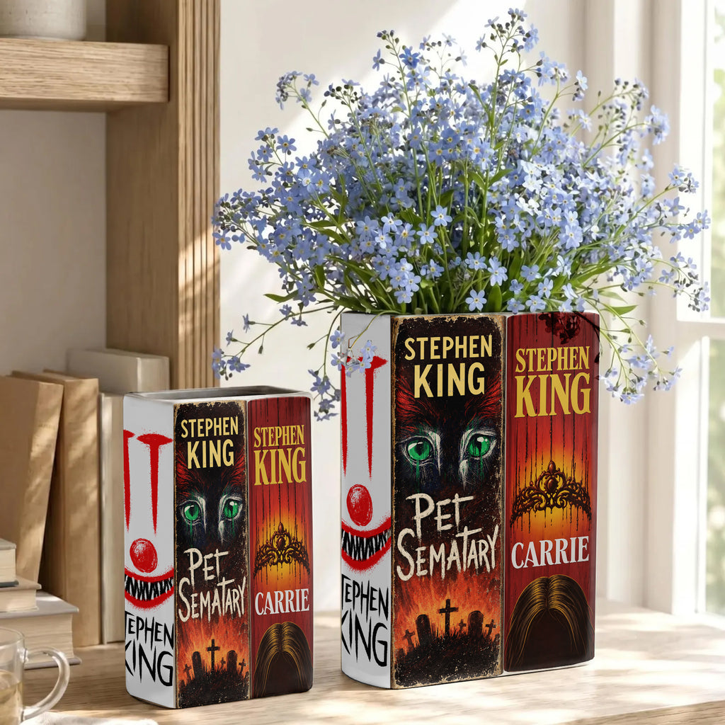 Stephen King Classic Book Spines Art Ceramic Book Vase - Horror Book Spines Bookish Decor - Unique Gift for Book Lovers