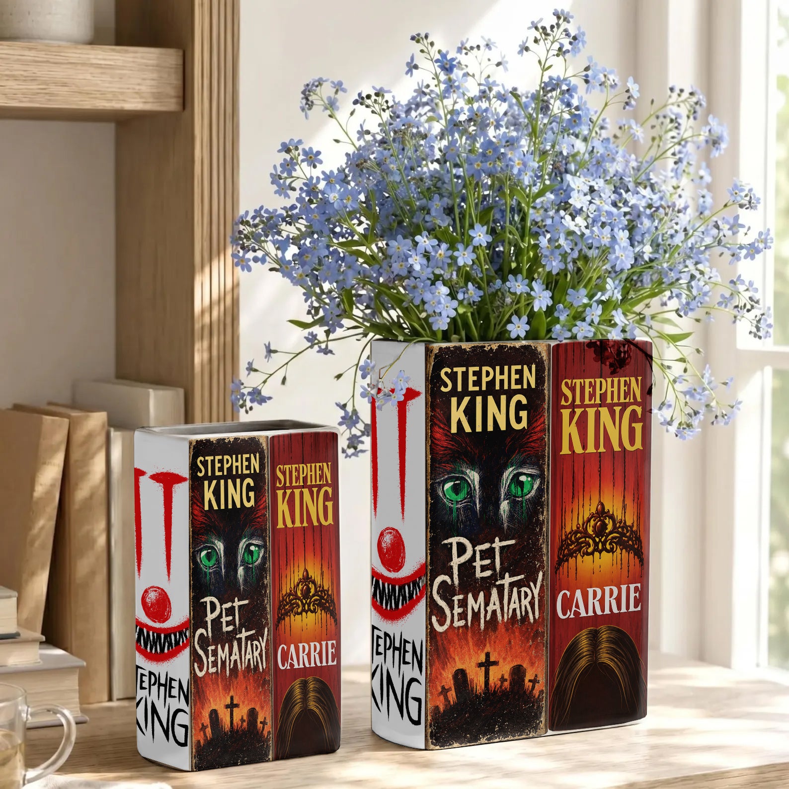 Stephen King Classic Book Spines Art Ceramic Book Vase - Horror Book Spines Bookish Decor - Unique Gift for Book Lovers