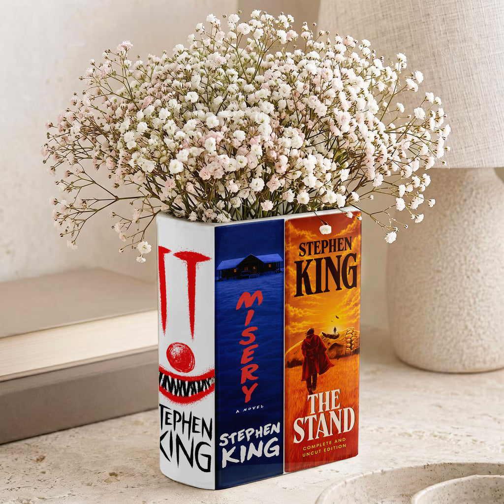Stephen King Classic Book Spines Art Ceramic Book Vase - Horror Book Spines Bookish Decor - Unique Gift for Book Lovers