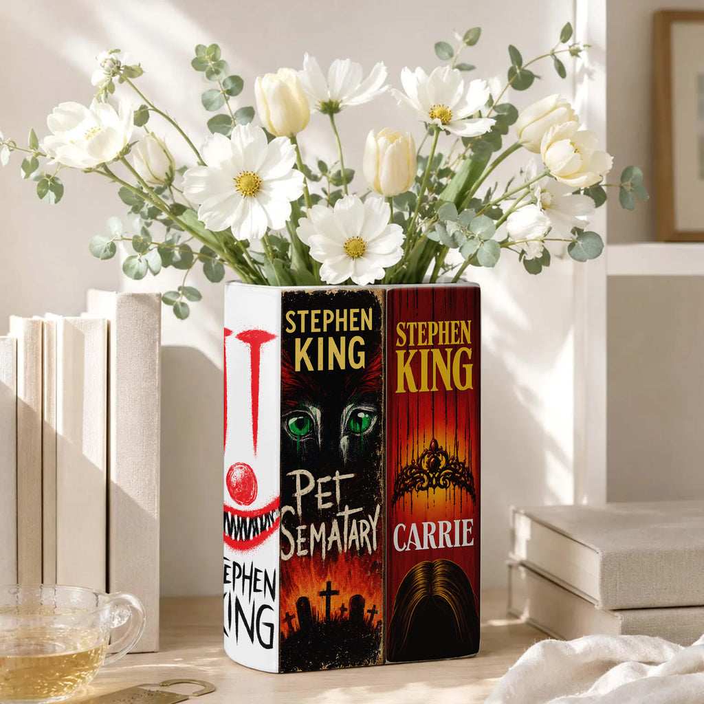 Stephen King Classic Book Spines Art Ceramic Book Vase - Horror Book Spines Bookish Decor - Unique Gift for Book Lovers