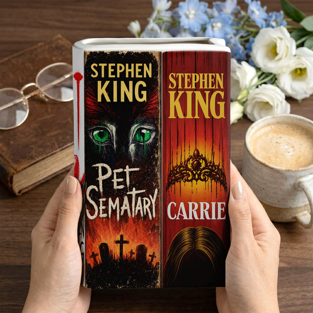 Stephen King Classic Book Spines Art Ceramic Book Vase - Horror Book Spines Bookish Decor - Unique Gift for Book Lovers