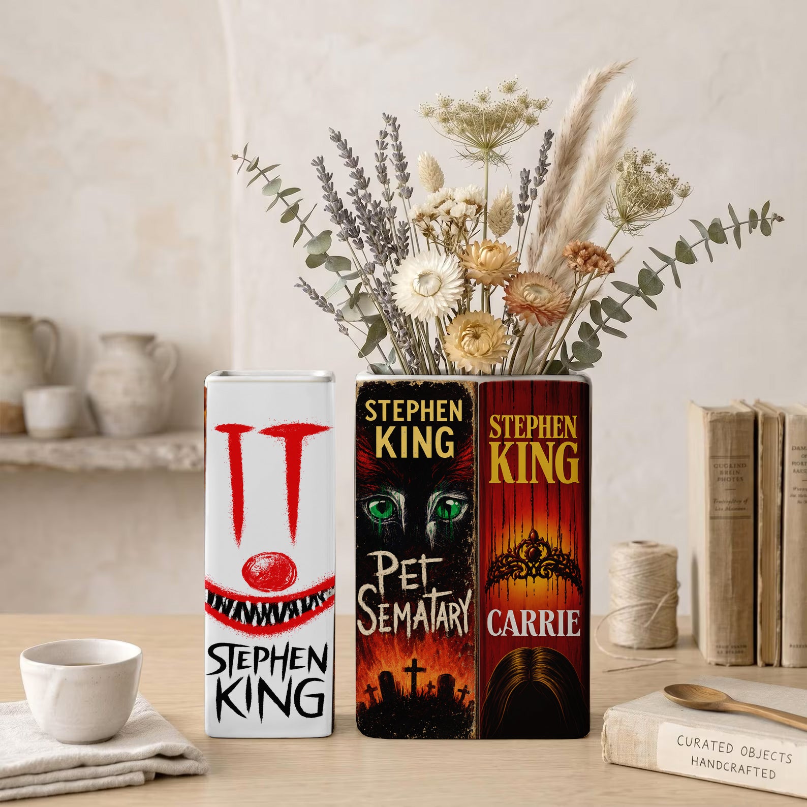 Stephen King Classic Book Spines Art Ceramic Book Vase - Horror Book Spines Bookish Decor - Unique Gift for Book Lovers