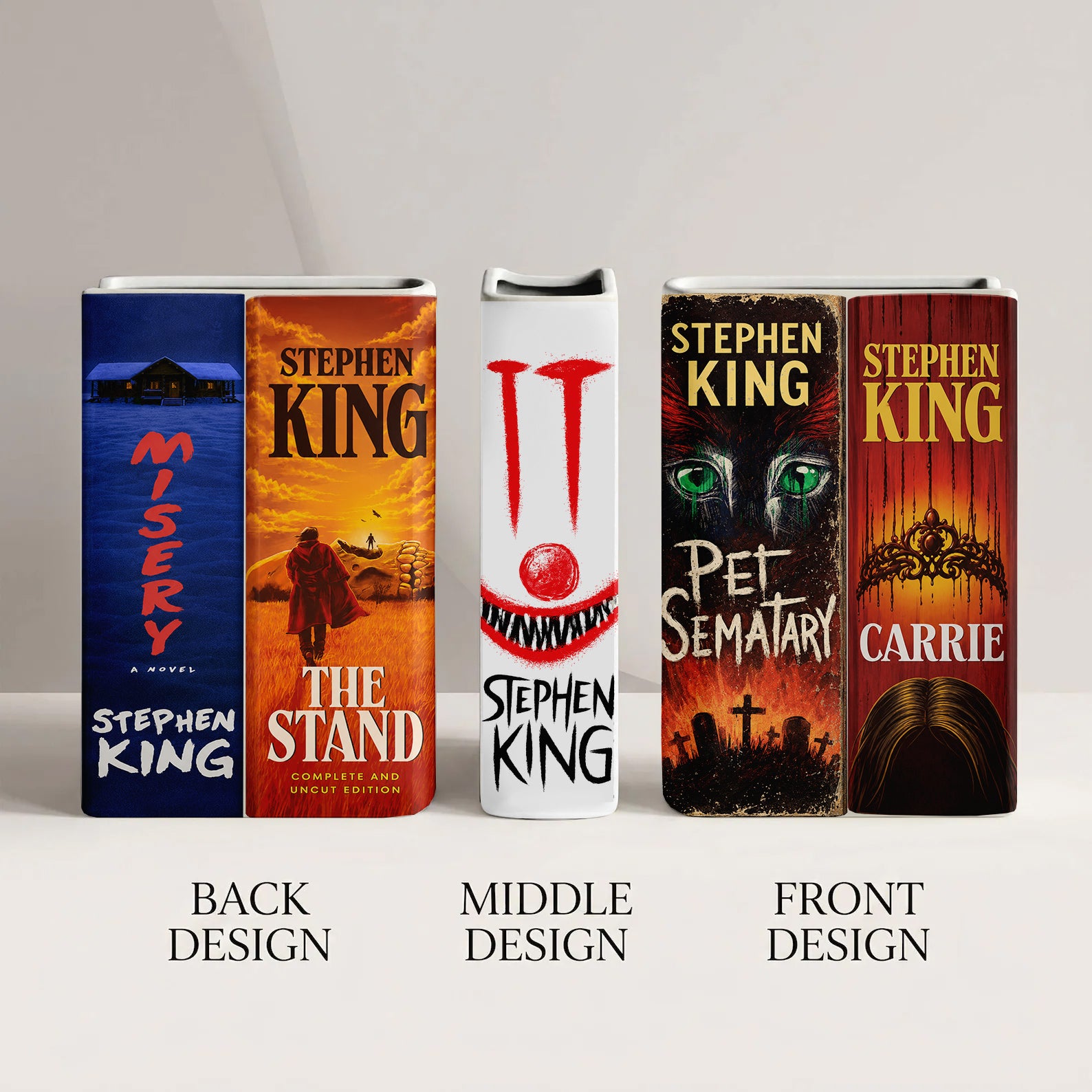 Stephen King Classic Book Spines Art Ceramic Book Vase - Horror Book Spines Bookish Decor - Unique Gift for Book Lovers