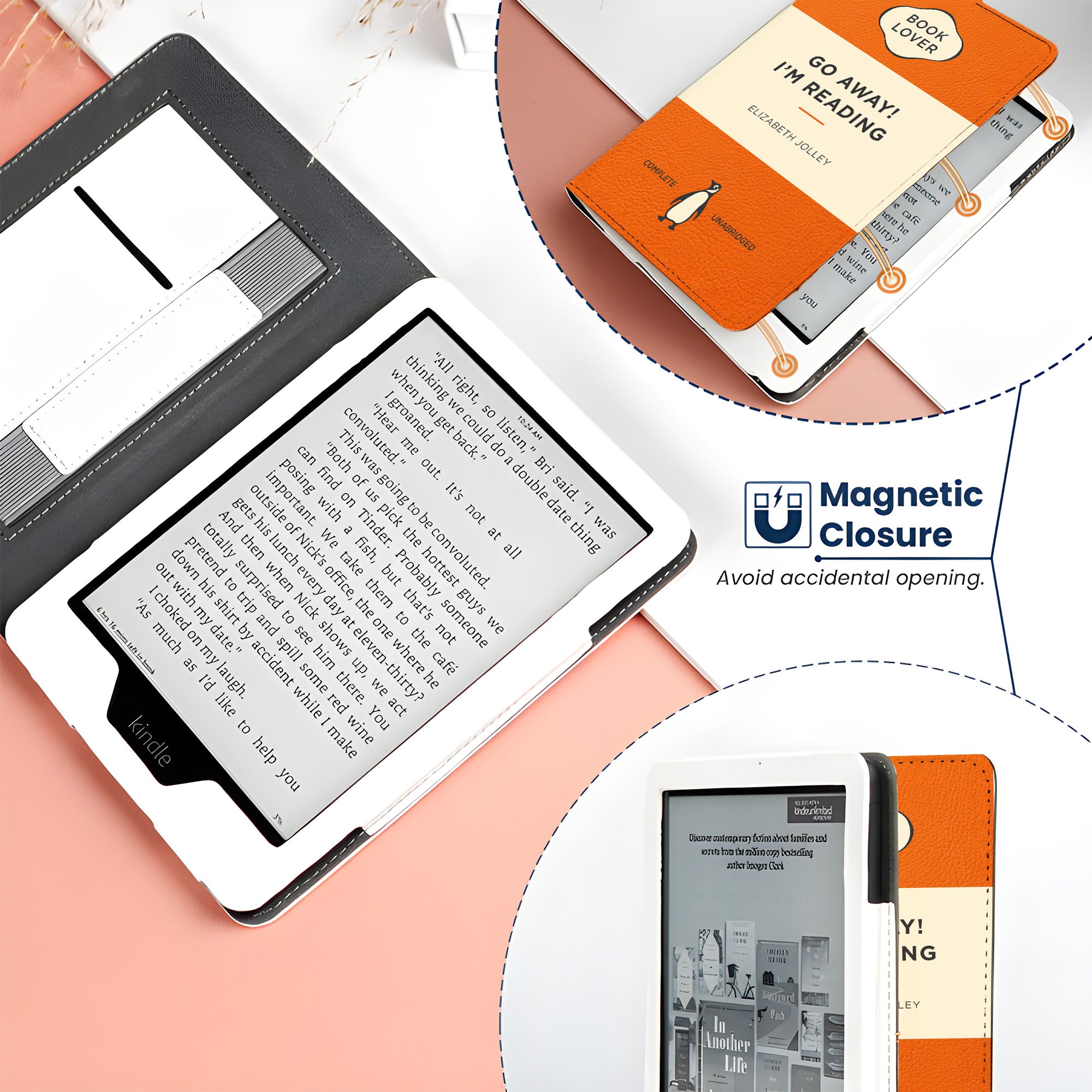 Custom Classic Penguin Book Go Away I'm Reading Kindle Case - Personalized Kindle Case For Book Lovers