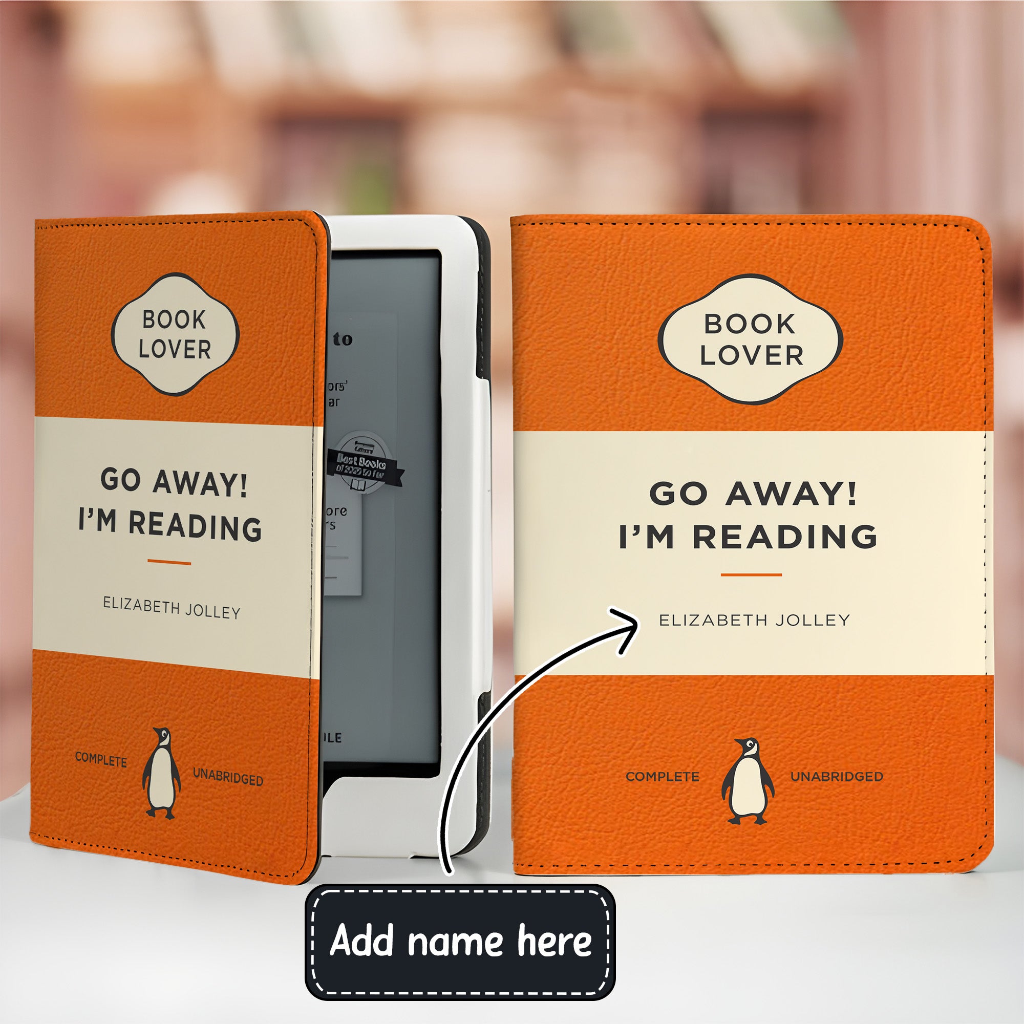 Custom Classic Penguin Book Go Away I'm Reading Kindle Case - Personalized Kindle Case For Book Lovers