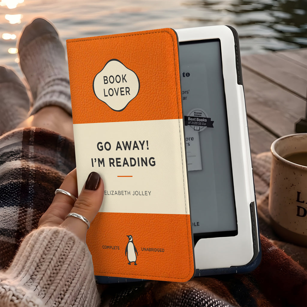 Custom Classic Penguin Book Go Away I'm Reading Kindle Case - Personalized Kindle Case For Book Lovers