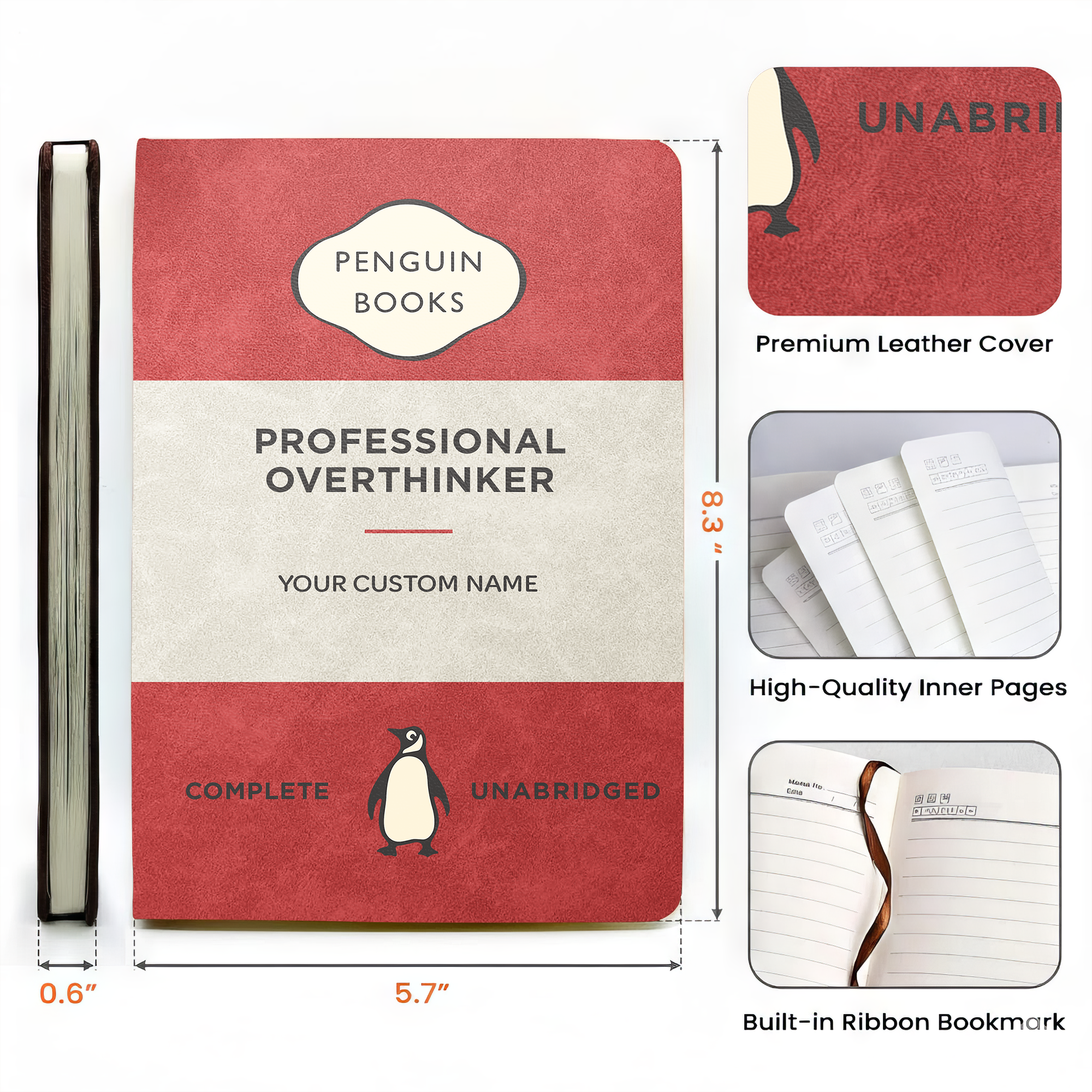 Funny Sarcastic Penguin Journal - Personalized Leather Journal