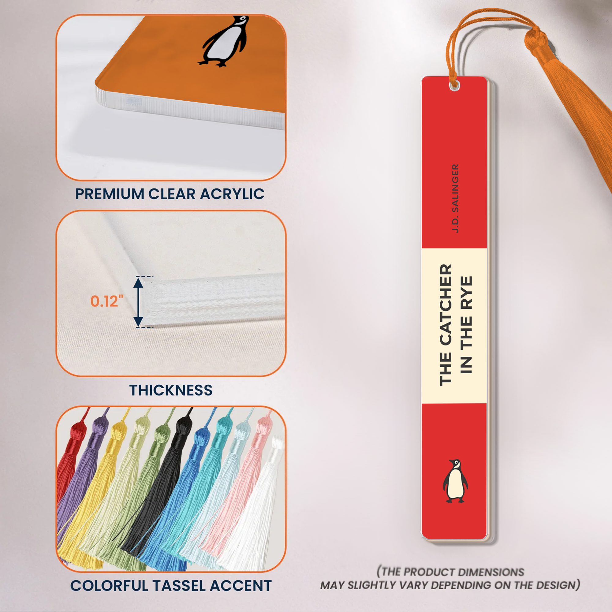 Custom Spine Penguin Book Bookmark For Book Lovers - Custom Acrylic Bookmark With Tassel
